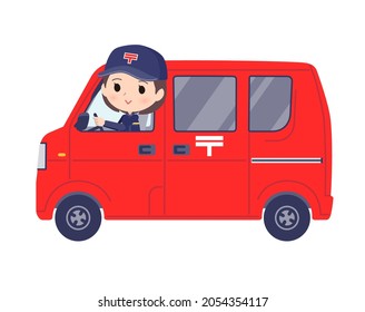 A set of postman women in a delivery car .It's vector art so easy to edit.