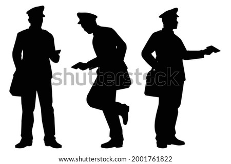 Set of postmen silhouette vector on white background