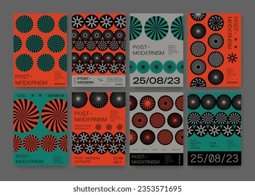 Set Of Postmodern Inspired Posters Vector Design. Cool Geometric Abstract Modernist Placards. Avant-garde Geometrical Illustration. Contemporary Art Shapes.