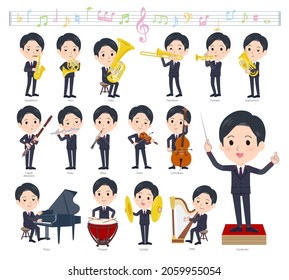 A set of postoffice suit man on classical music performances.It's vector art so easy to edit.