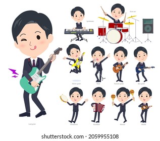 A set of postoffice suit man playing rock 'n' roll and pop music.It's vector art so easy to edit.