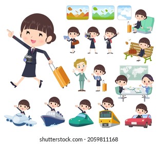 A set of postoffice suit woman on travel.It's vector art so easy to edit.