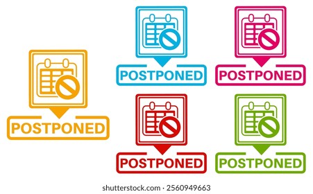 set postponed icon sign. reminder label event delay symbol design template vector illustration