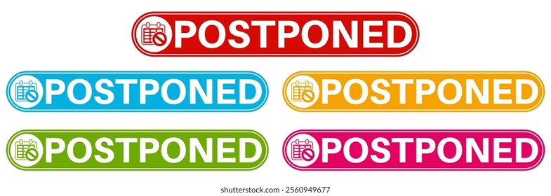 set postponed icon sign. reminder label event delay symbol design template vector illustration