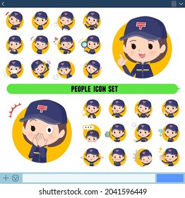 A set of  postwomen with expresses various emotions In icon format.It's vector art so easy to edit.