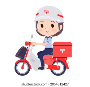 A set of  postwomen on a postal bike .It's vector art so easy to edit.