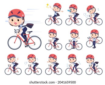 A set of  postwomen on a road bike.It's vector art so easy to edit.
