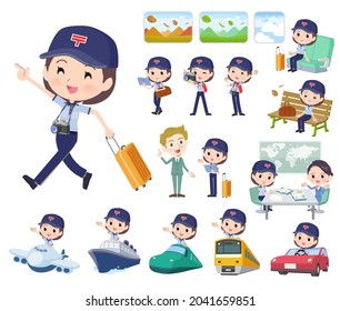 A set of  postwomen on travel.It's vector art so easy to edit.