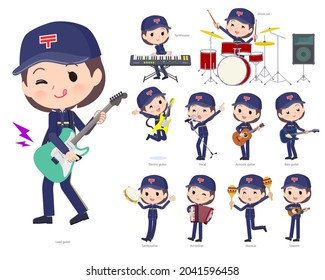 A set of  postwomen playing rock 'n' roll and pop music.It's vector art so easy to edit.