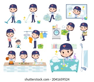 A set of  postwomen related to housekeeping such as cleaning and laundry.It's vector art so easy to edit.