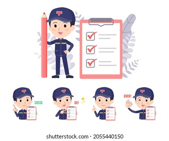 A set of  postwomen urging her to check documents .It's vector art so easy to edit.