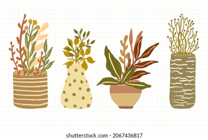 Set of pot plant abstract minimalist decoration for wall art illustration