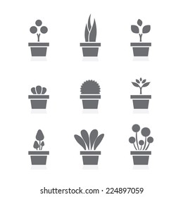 Set Of Pot Plants Black Symbol Vector Illustration