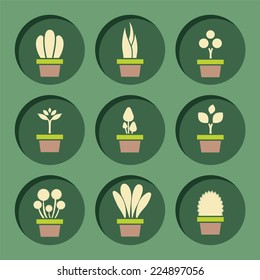 Set Of Pot Plants Symbol Vector Illustration