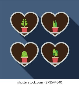 Set Of Pot Plat In The Boxes Vector Illustration