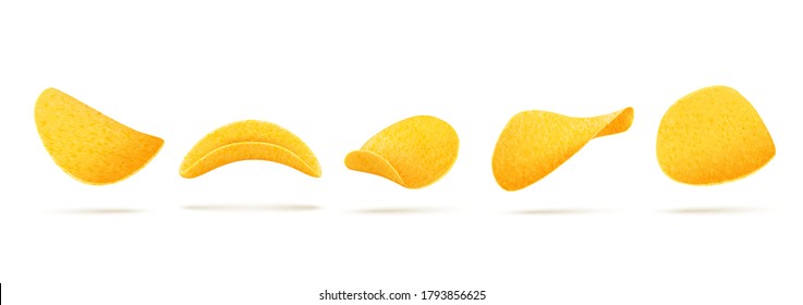 Set of potato chips on a white background. Fast food, snack.