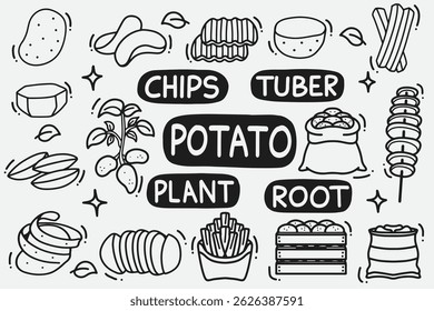 conjunto de doodle de batata bom para o fundo, papel de parede, ícone, design de elemento, etc