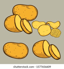set of potato isolated for decoration.potato chips isolated