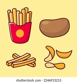 Set of potato vector illustration with cute design isolated on yellow background