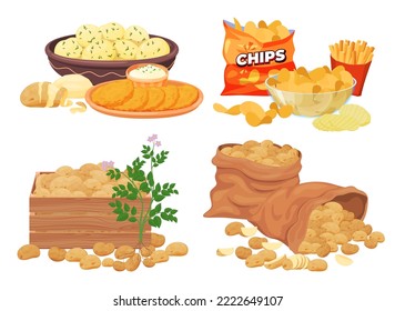 Se coloca con papas. Platos de papa. Producto agroalimentario. Ilustración del vector