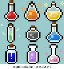 a set of potions for playing pixel art