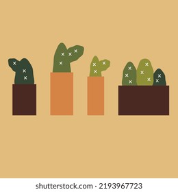 A set of pots with cacti in concise colors. Plants in pots. Vector illustration. Set.