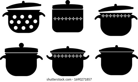 conjunto de ollas, cacerolas de cocina, icono 
