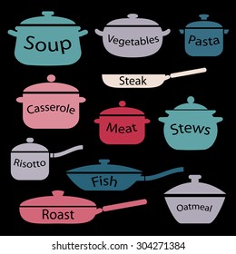 Set of pots and pans. 