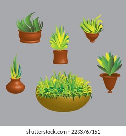 Un conjunto de macetas con plantas con hojas verdes