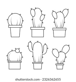Set of potted cacti coloring page