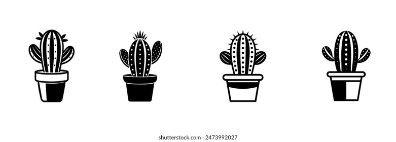 Set of potted cactuses. vector illustration