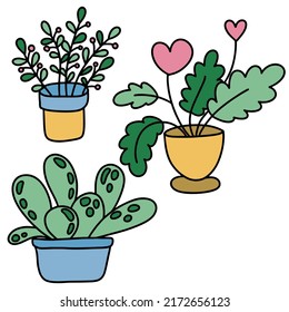 a set of potted indoor plants in a flat style.