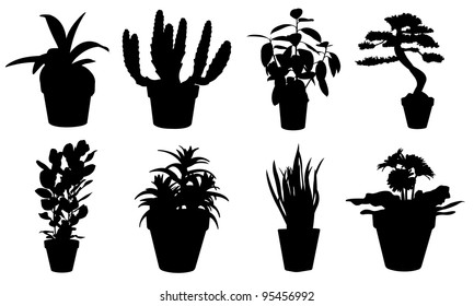 Set Of Potted Plant Silhouettes