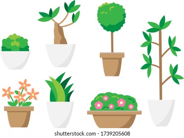 Set of potted plants illustration