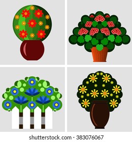 set of potted plants isolated on gray background