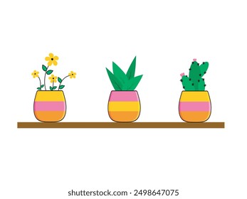 Set of Potted Plants Vector Illustration