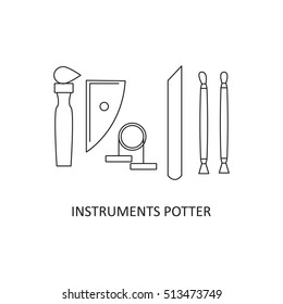 Set potter's tools. Craft. Vector illustration.