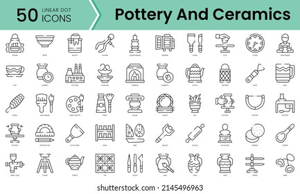Set of pottery and ceramics icons. Line art style icons bundle. vector illustration