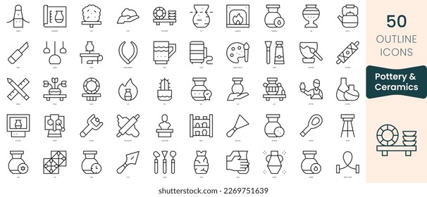 Set of pottery and ceramics icons. Thin linear style icons Pack. Vector Illustration