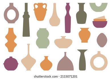Set of pottery, modern vase shapes, set of ceramics