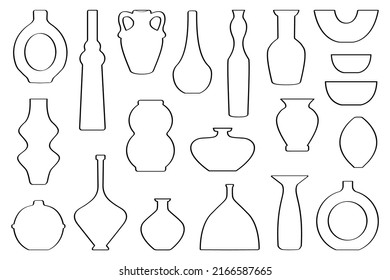 Set of pottery, modern vase shapes, set of ceramics