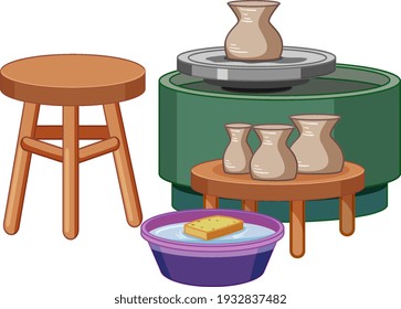 Set of pottery tools on white background illustration