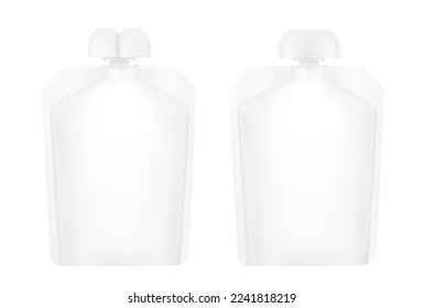 Set of pouch bags with different caps mockup. Front view. Vector illustration isolated on white background. Can be use for template your design, presentation, promo, ad. EPS10.	 svg