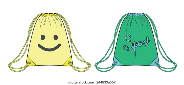Set of pouch drawstring bag, with prints.