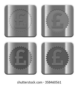 Set of pound sticker buttons vector in brushed metal style.