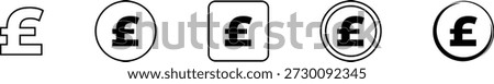 set of pounds sign icon symbol, British pounds icon, line editable	