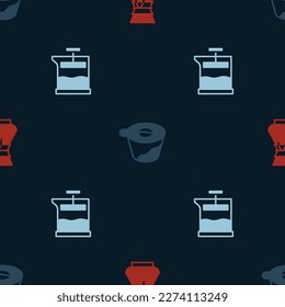 Ponga a Pour sobre la cafetera y a la prensa francesa en un patrón impecable. Vector