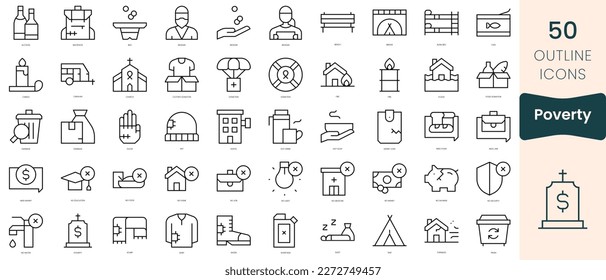 Set of poverty icons. Thin linear style icons Pack. Vector Illustration