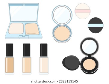 Set of powder, liquid, and cushion type foundations, vector material.