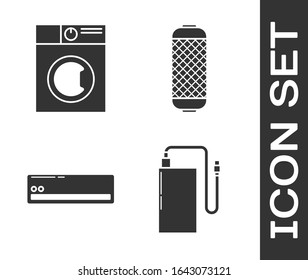 Set Power bank with different charge cable , Washer , Air conditioner  and Stereo speaker  icon. Vector